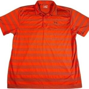 Under Armour Mens XL‎ HeatGear Striped Polo Shirt Orange Grey Short Sleeve